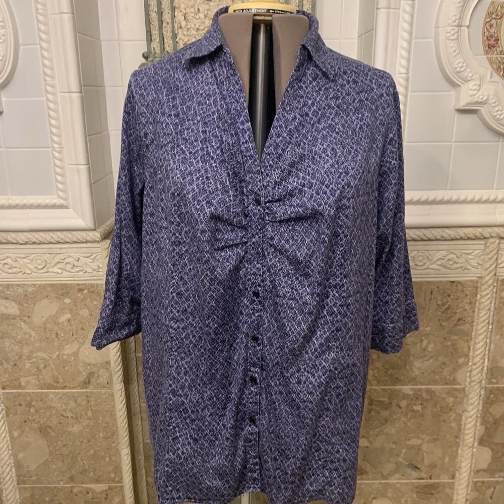 Avenue. Sz 30/32? Bust 52". Cotton Blend. Stretch. Shirt w Gathering. B46